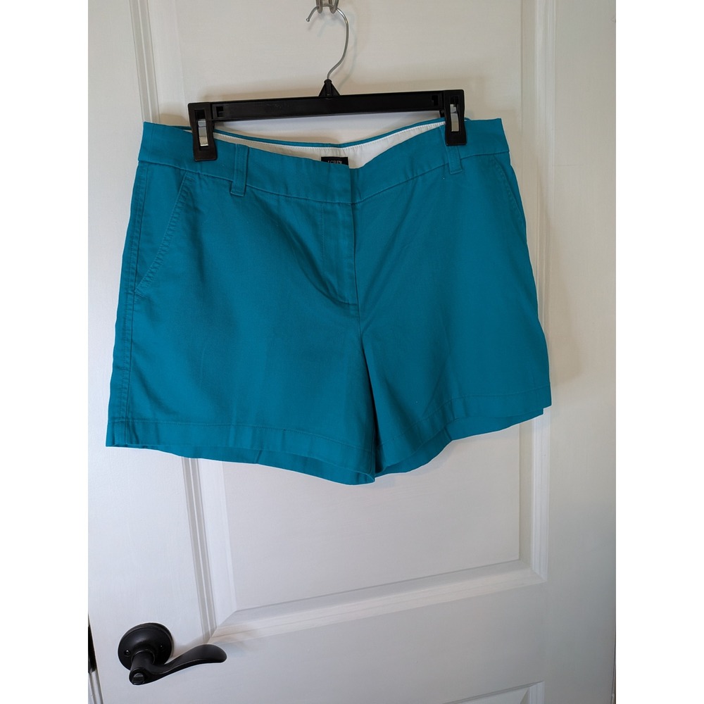 J.Crew Womens Teal Blue Chino Shorts Size 12 Mid Rise Cotton Stretch Casual
